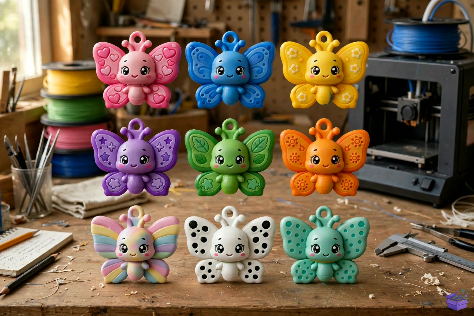 9 Cute Chibi Kelebek Anahtarlık - 3D Baskı ve Model Dosyası (STL, OBJ, 3MF) önizleme 3