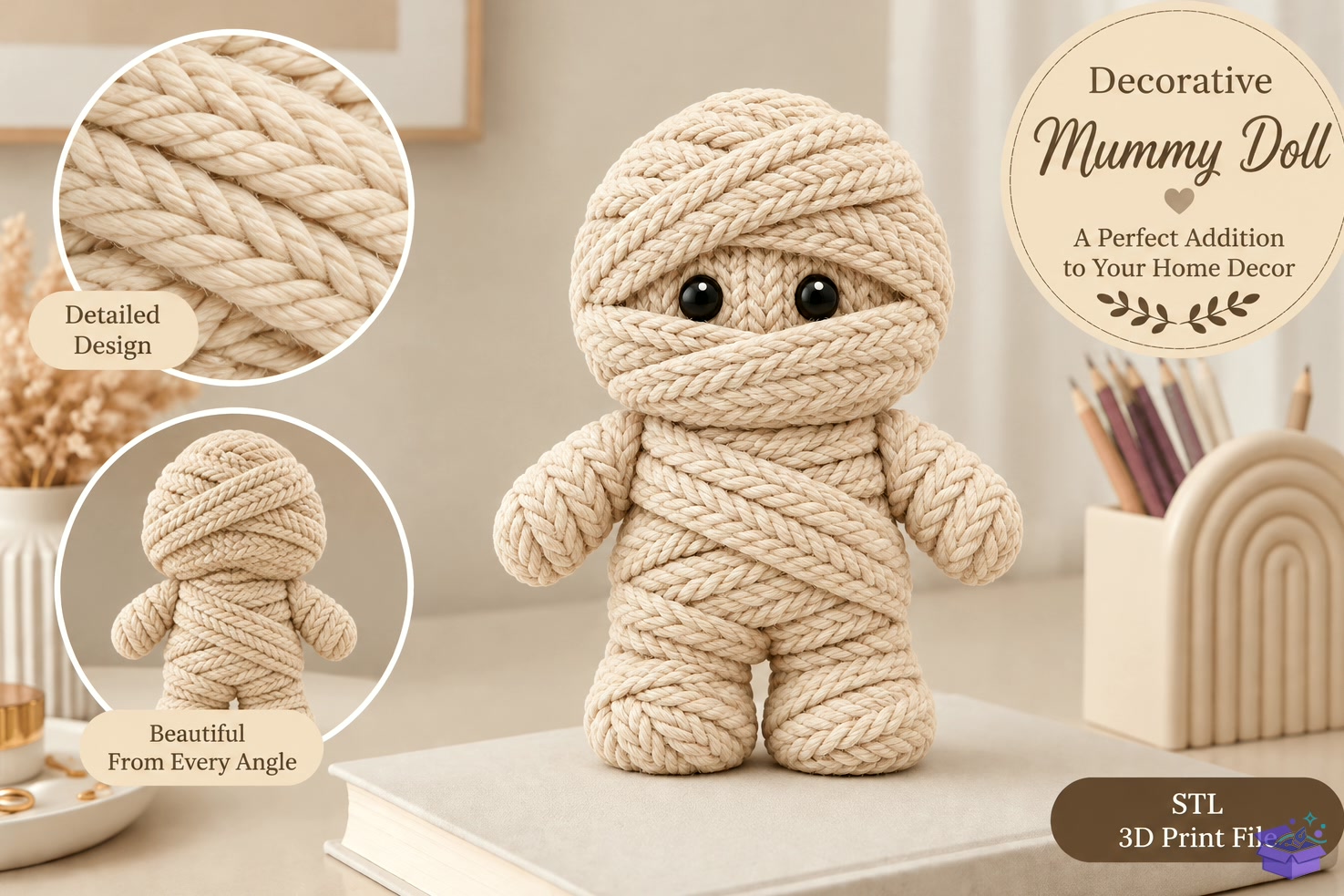 Knitted Mummy Doll Cadılar Bayramı STL - 3D Baskı ve Model Dosyası (STL, OBJ, 3MF) önizleme 6
