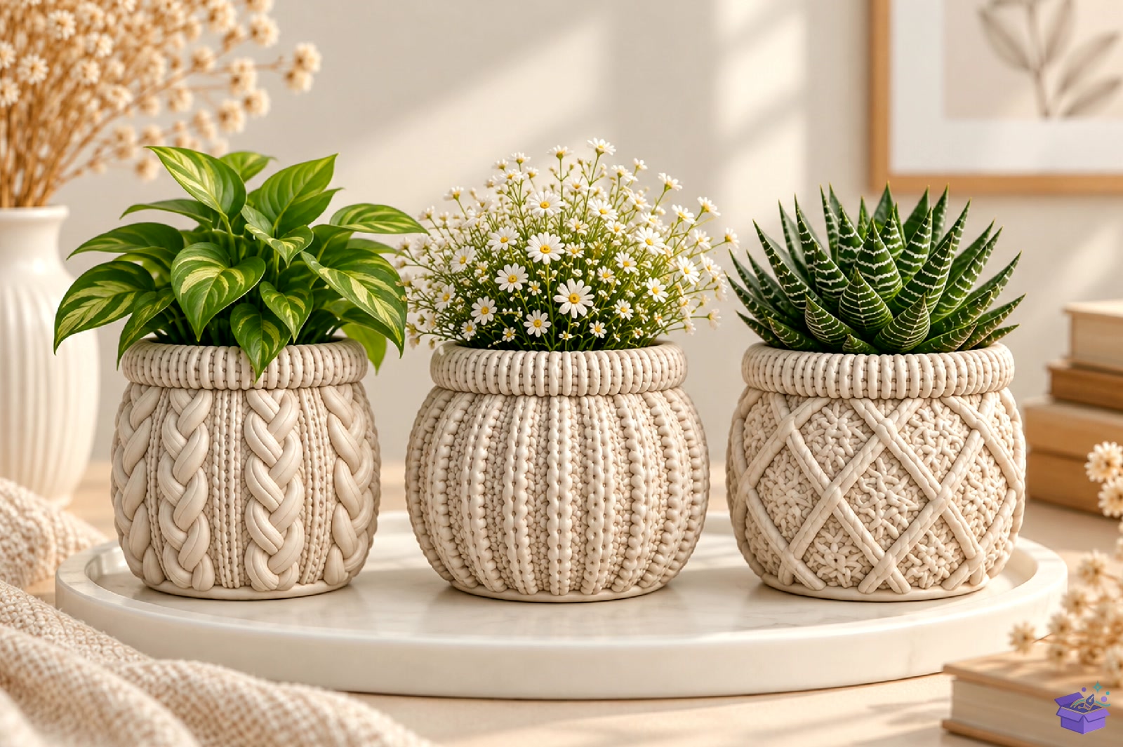 Knitted Texture Saksı Tasarımı Pot STL Fil - 3D Baskı ve Model Dosyası (STL, OBJ, 3MF) önizleme 5