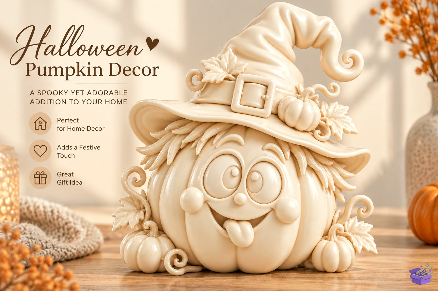 Witch Pumpkin STL Whimsical 3D Baskı - 3D Baskı ve Model Dosyası (STL, OBJ, 3MF) önizleme 3