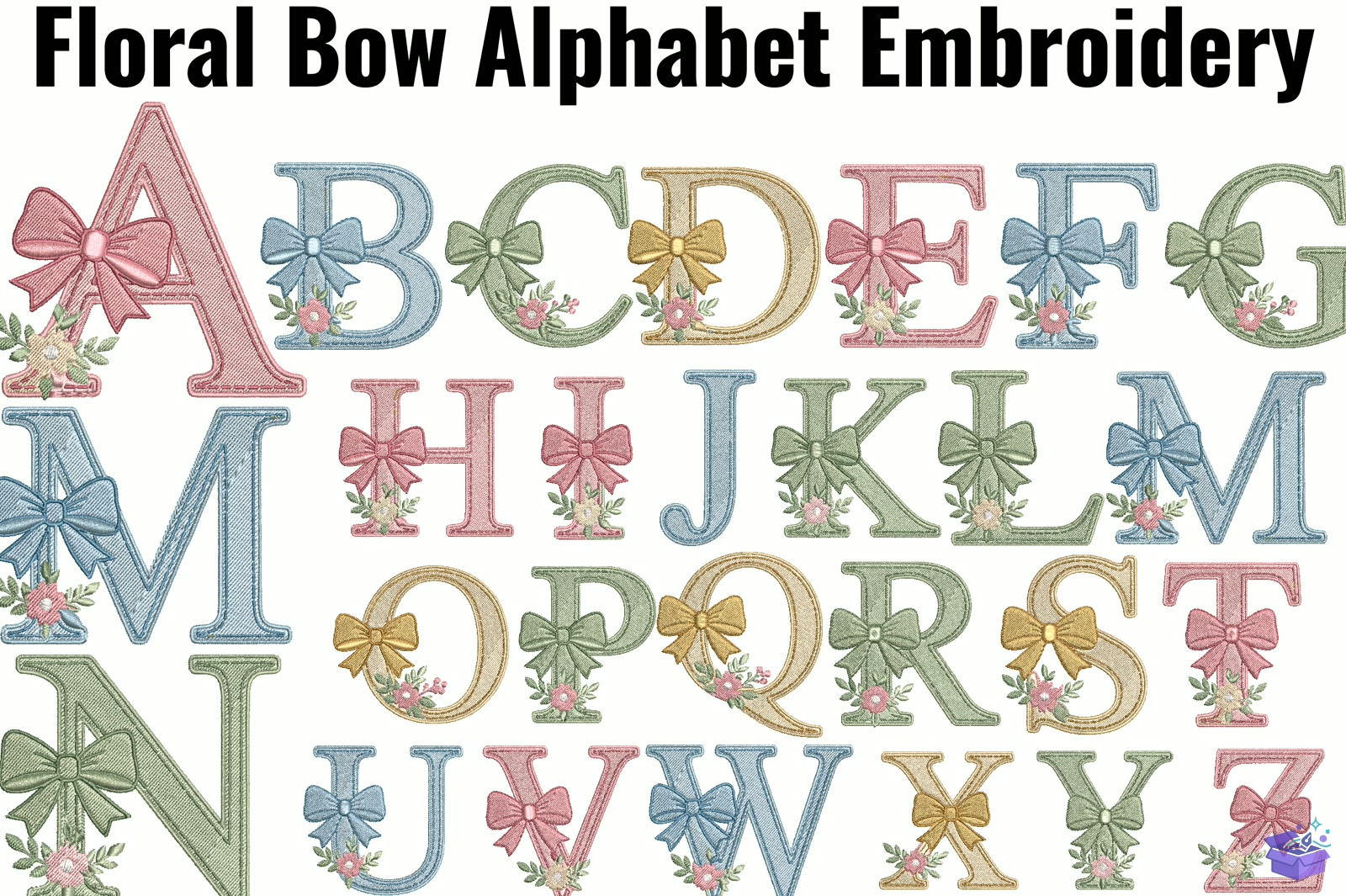 Floral Bow Alphabet Nakış - Makine Nakış Deseni (SVG, DXF, EPS, PNG) önizleme 5