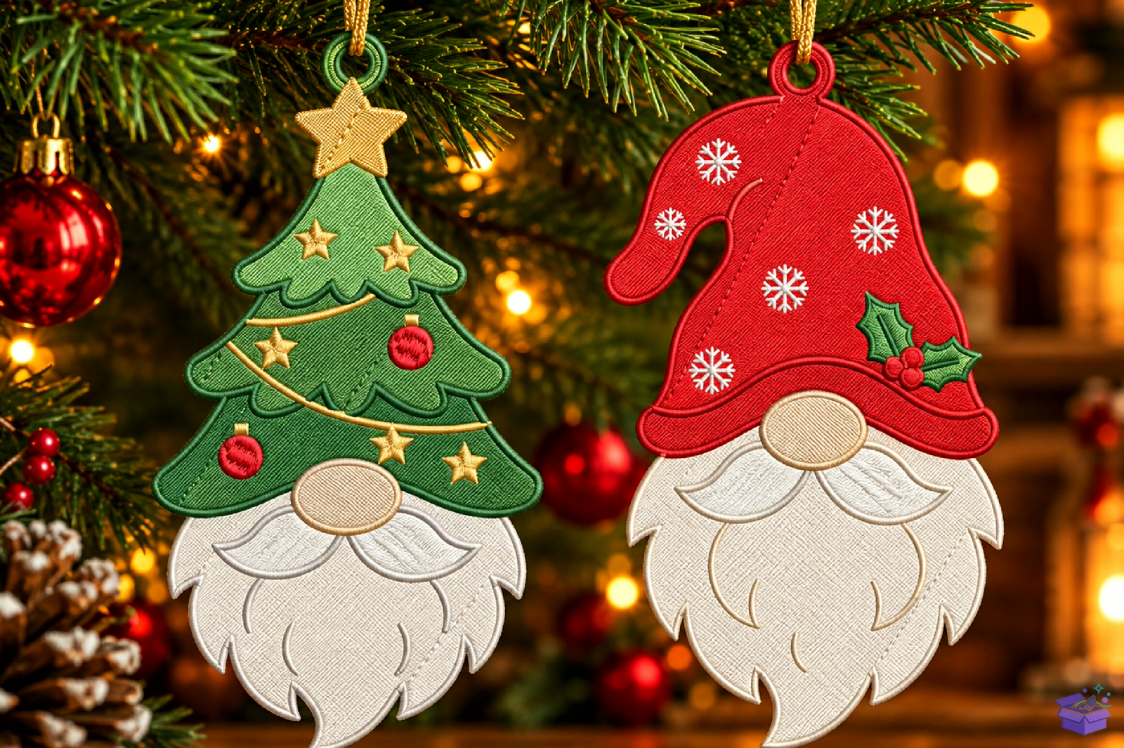 Yılbaşı Gnome Ağaç Süs - Makine Nakış Deseni (SVG, DXF, EPS, PNG) önizleme 2