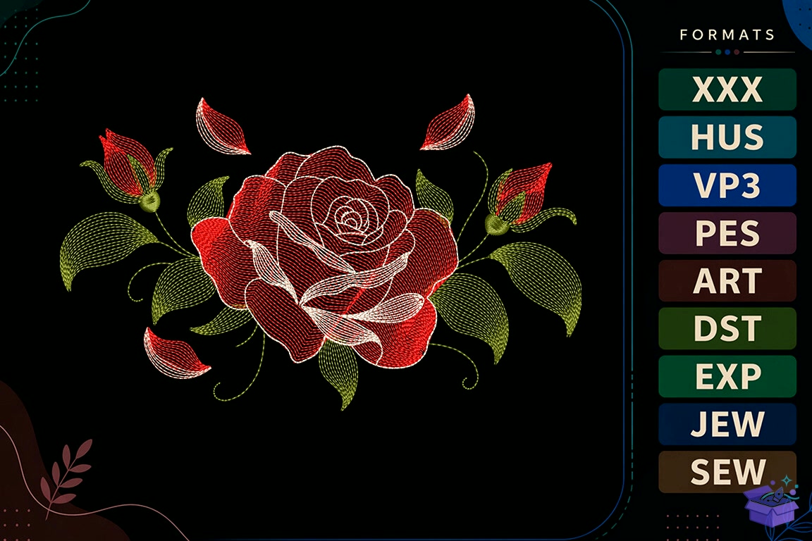 Red Rose Floral Wreath Ripple - Makine Nakış Deseni (SVG, DXF, EPS, PNG) - Nakış Desenleri İndir (DXF, SVG, EPS)