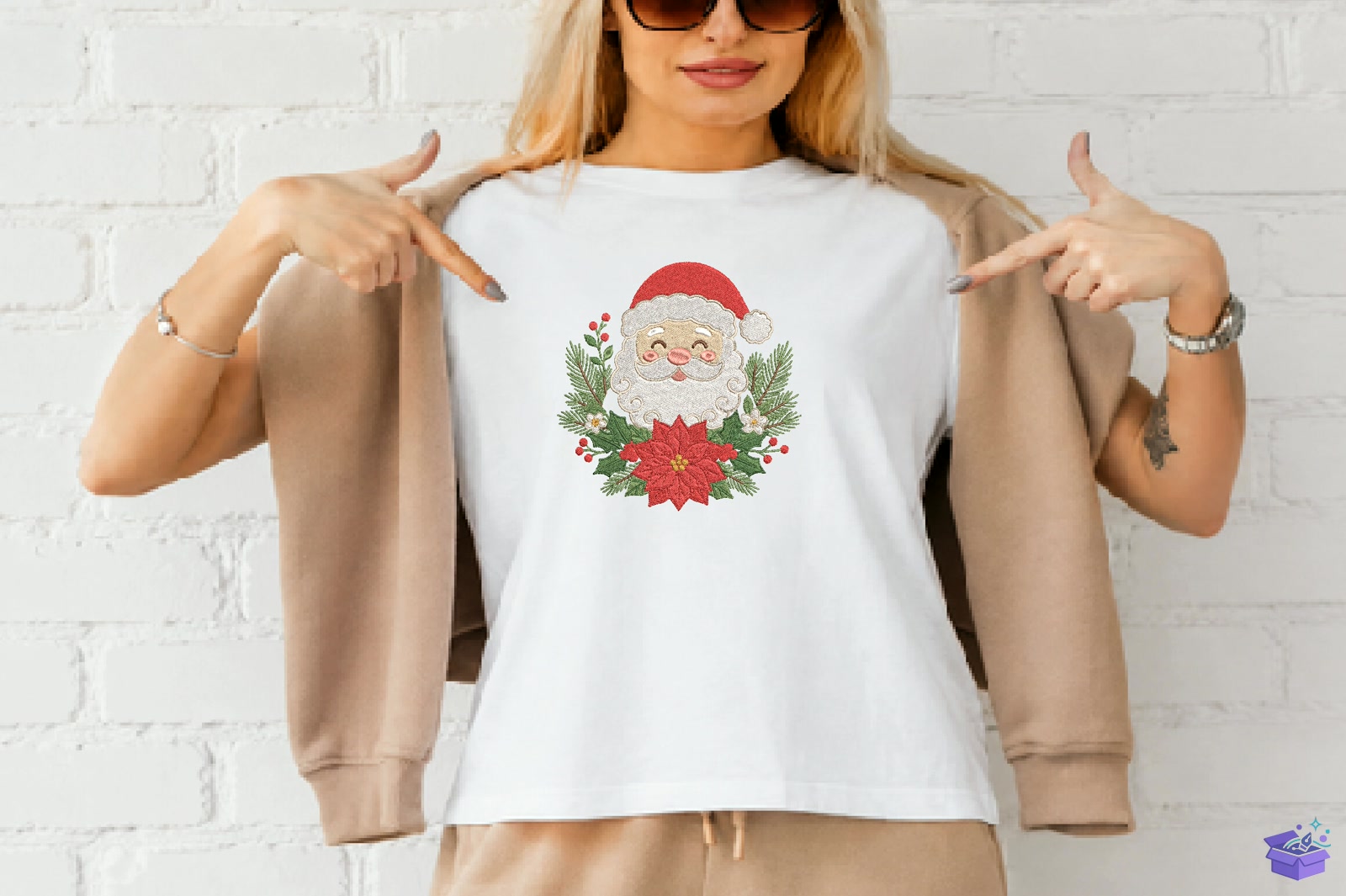 Yılbaşı Santa Floral Nakış Design - Makine Nakış Deseni (SVG, DXF, EPS, PNG) önizleme 3