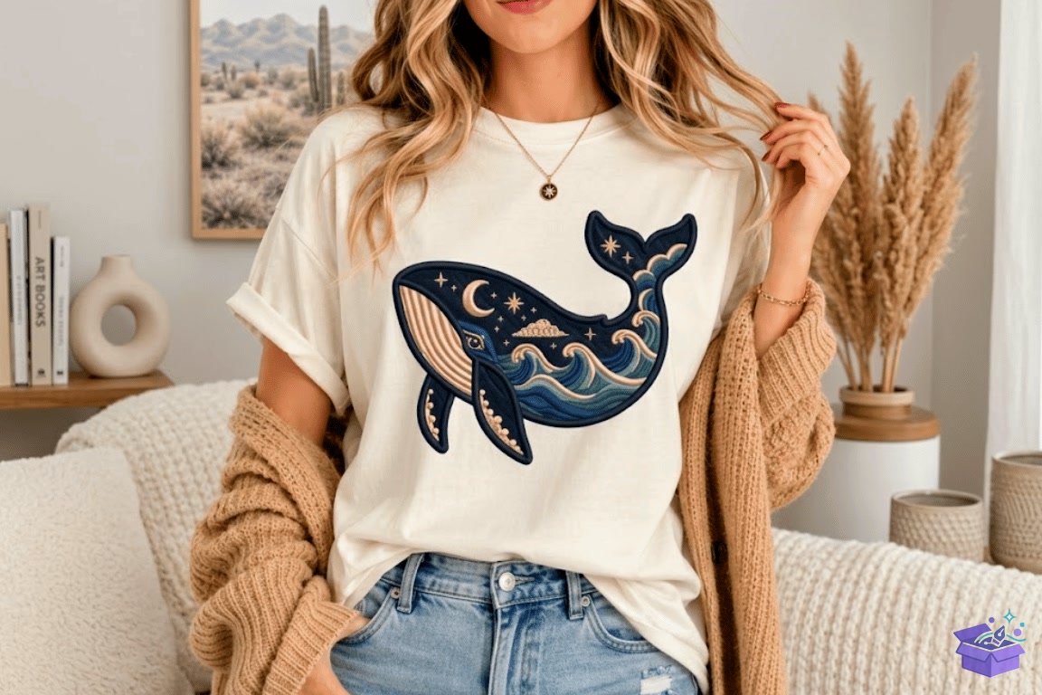 Ocean Blue Whale Nakış Design - Makine Nakış Deseni (SVG, DXF, EPS, PNG) önizleme 2