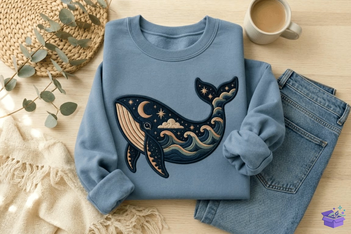 Ocean Blue Whale Nakış Design - Makine Nakış Deseni (SVG, DXF, EPS, PNG) önizleme 3