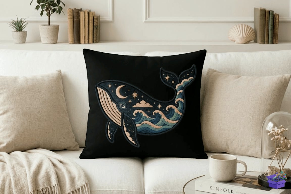 Ocean Blue Whale Nakış Design - Makine Nakış Deseni (SVG, DXF, EPS, PNG) önizleme 4