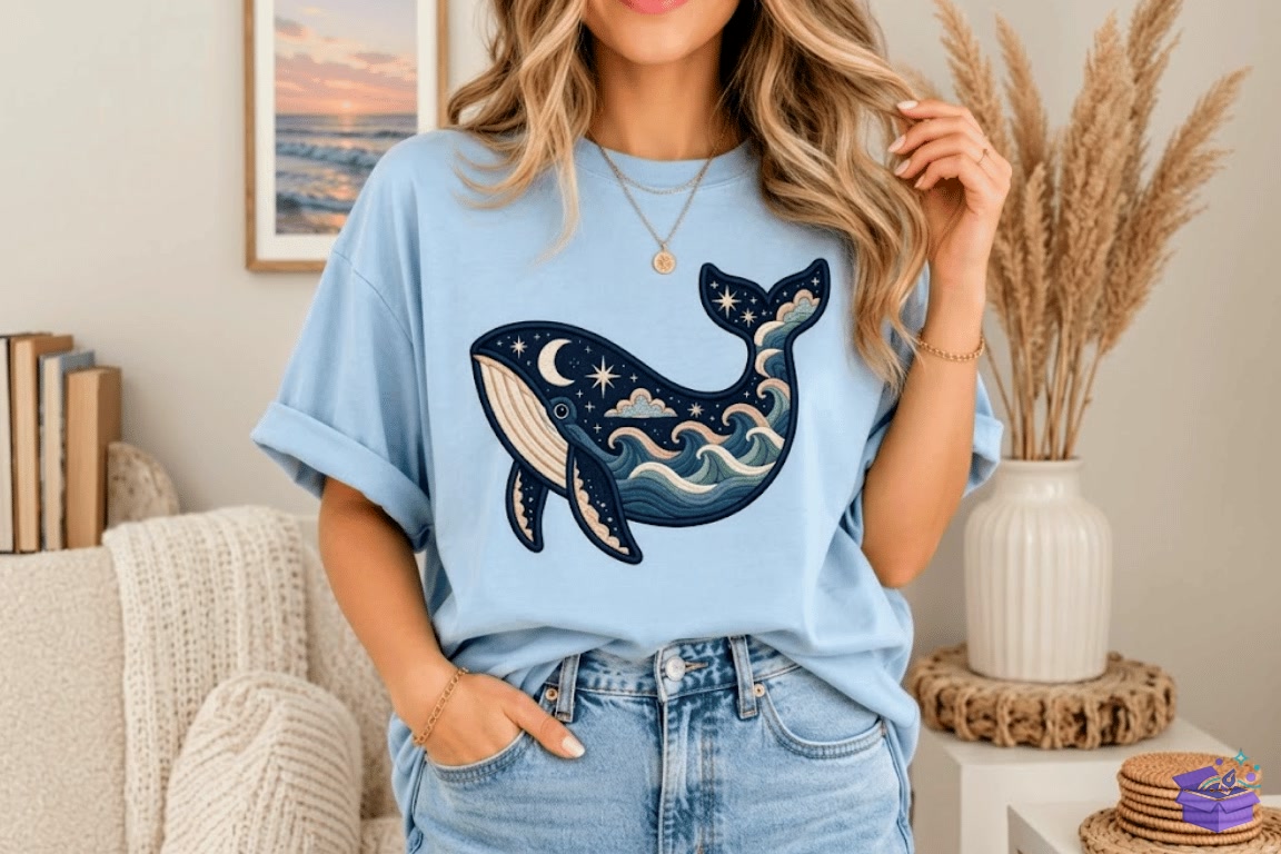 Ocean Blue Whale Nakış Design - Makine Nakış Deseni (SVG, DXF, EPS, PNG) önizleme 5