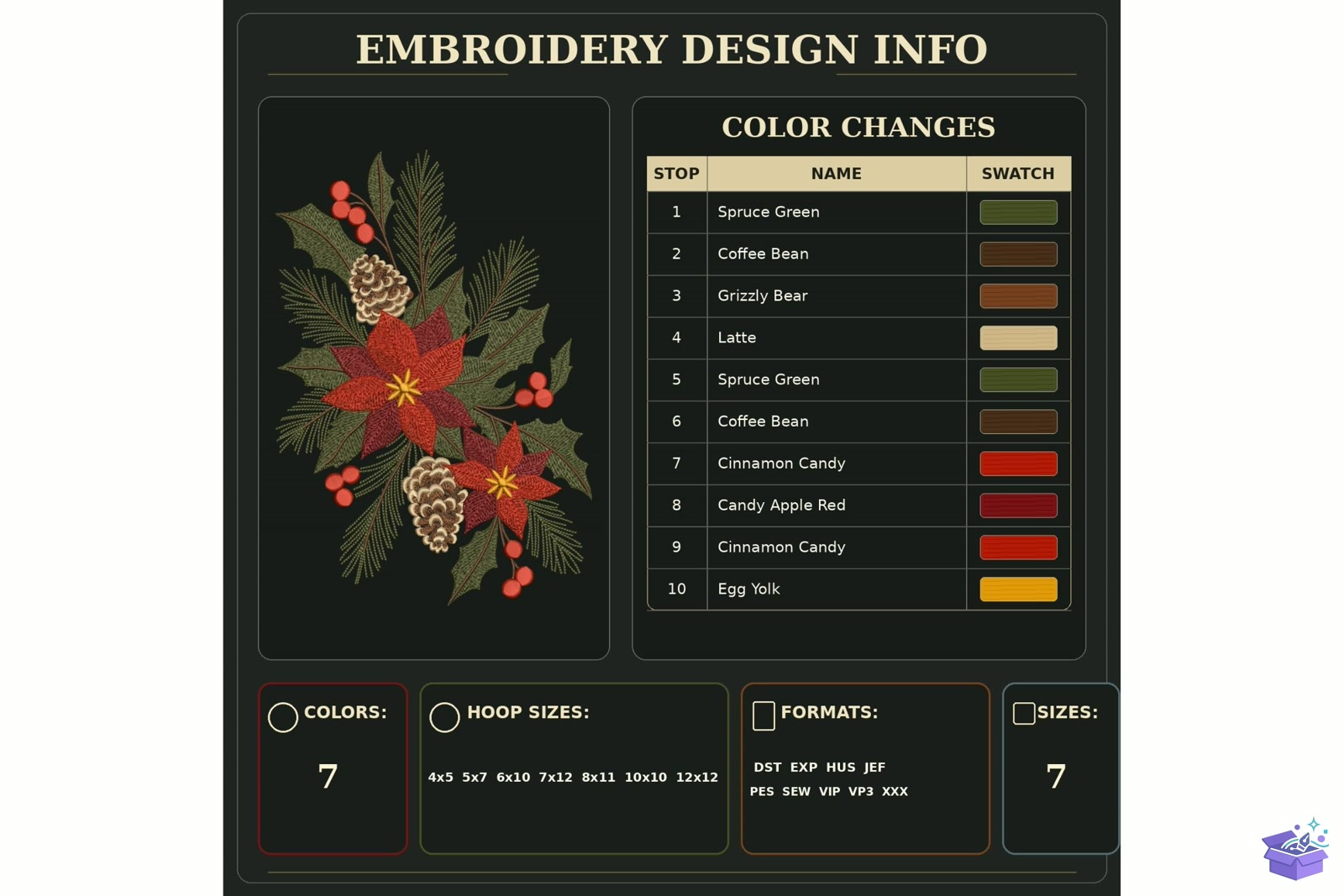 Yılbaşı Poinsettia Pine Cone Holly - Makine Nakış Deseni (SVG, DXF, EPS, PNG) önizleme 3
