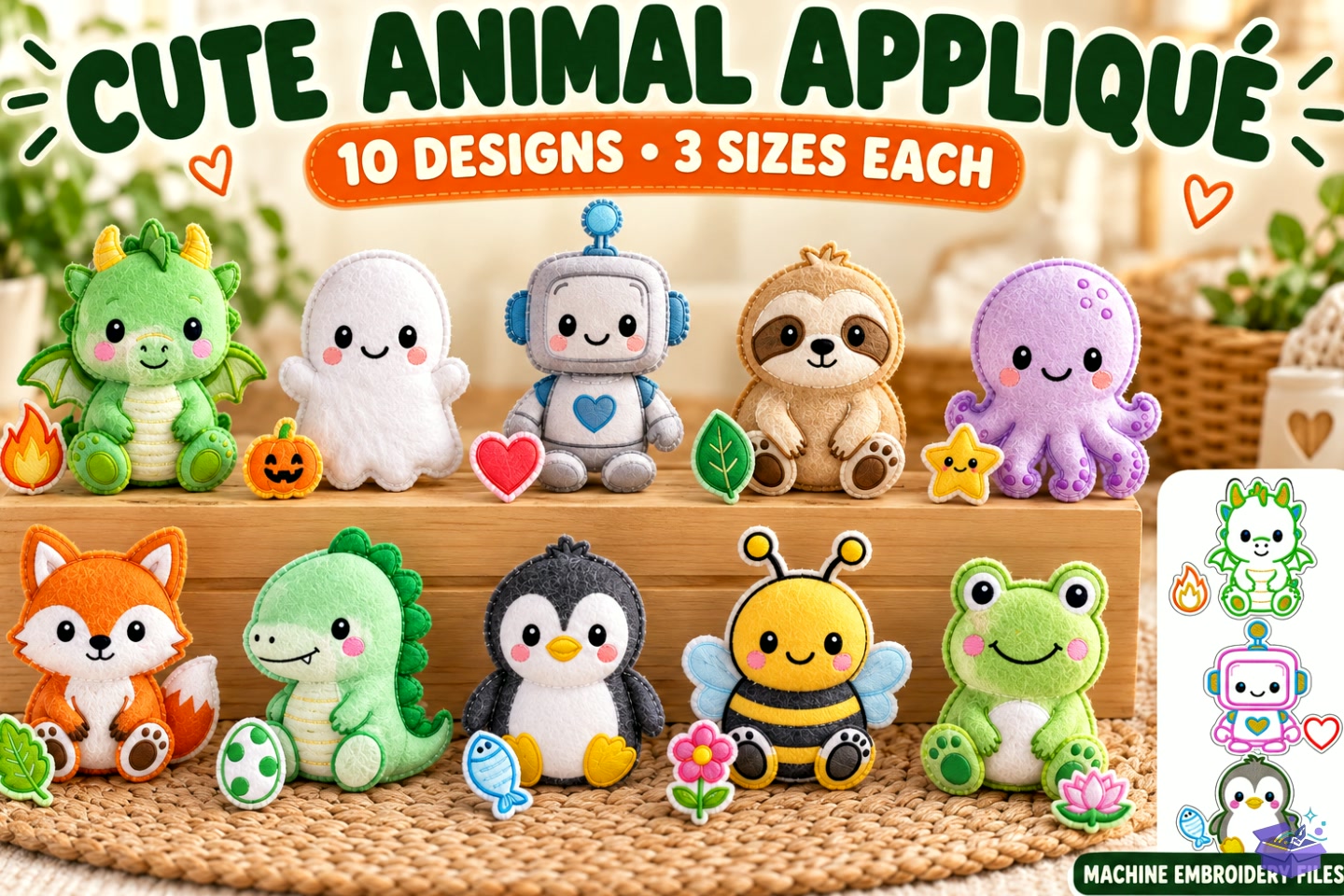 Cute Animal Applique Nakış - Makine Nakış Deseni (SVG, DXF, EPS, PNG) - Nakış Desenleri İndir (DXF, SVG, EPS)