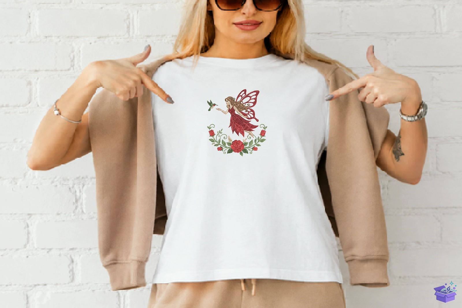 Fairy Rose Hummingbird Nakış - Makine Nakış Deseni (SVG, DXF, EPS, PNG) önizleme 4