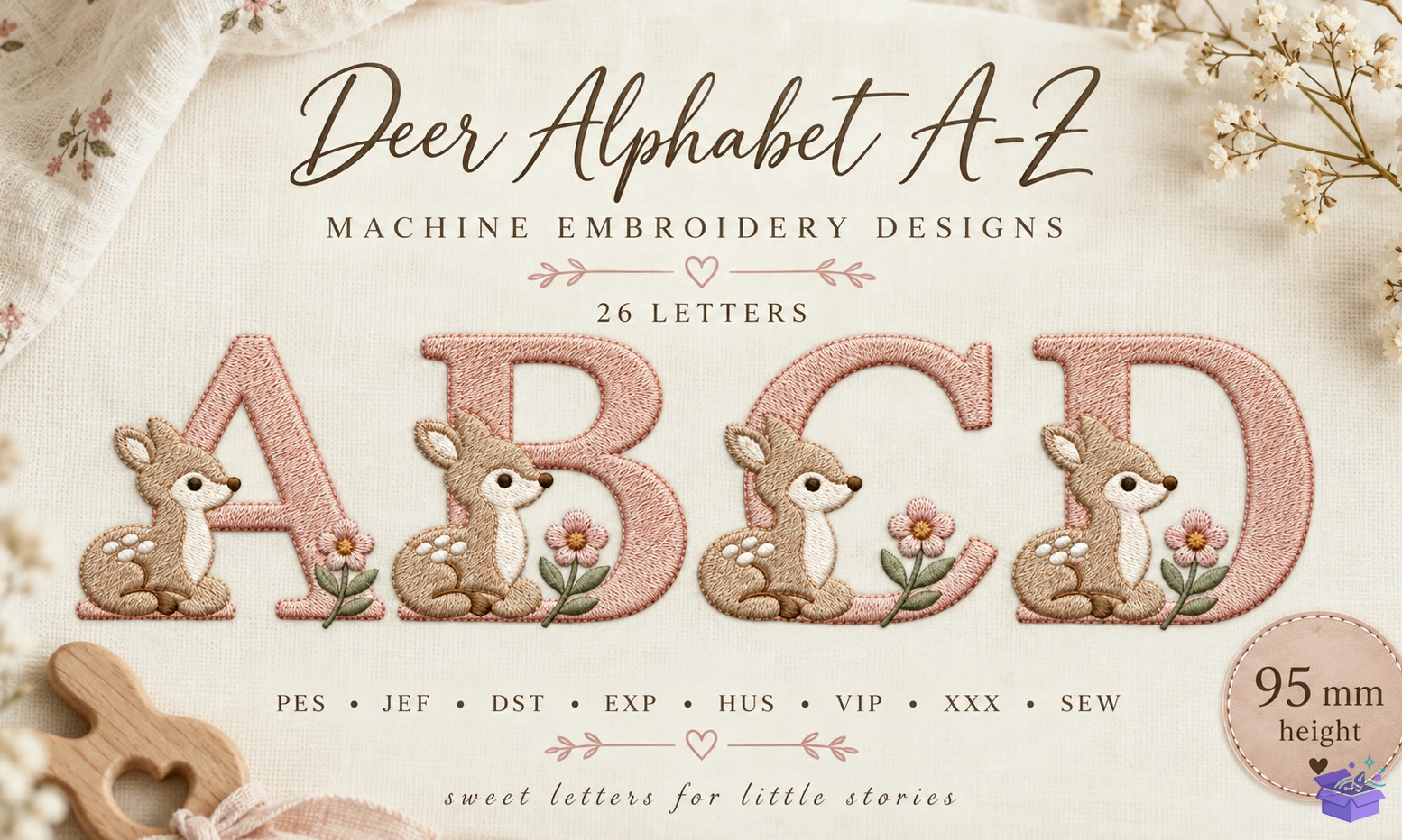 Geyik Alphabet a Z Nakış 95mm - Makine Nakış Deseni (SVG, DXF, EPS, PNG) - Nakış Desenleri İndir (DXF, SVG, EPS)