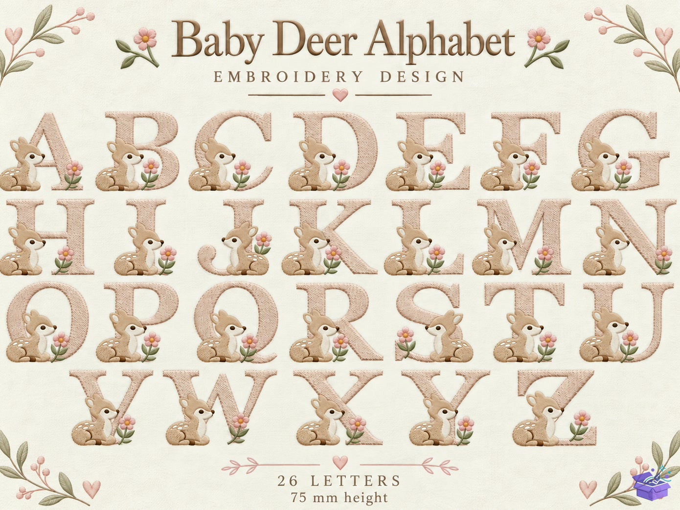 Geyik Alphabet a Z Nakış 95mm - Makine Nakış Deseni (SVG, DXF, EPS, PNG) önizleme 2