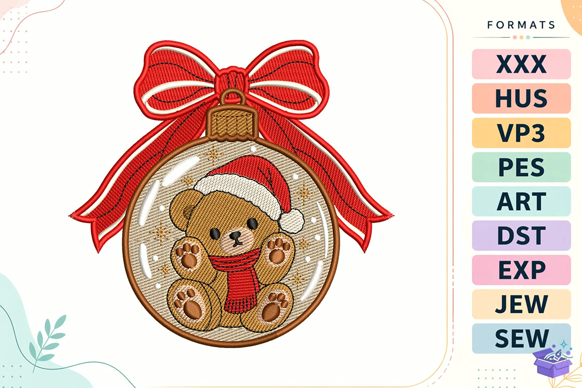 Yılbaşı Teddy Bear Süs - Makine Nakış Deseni (SVG, DXF, EPS, PNG) önizleme 2