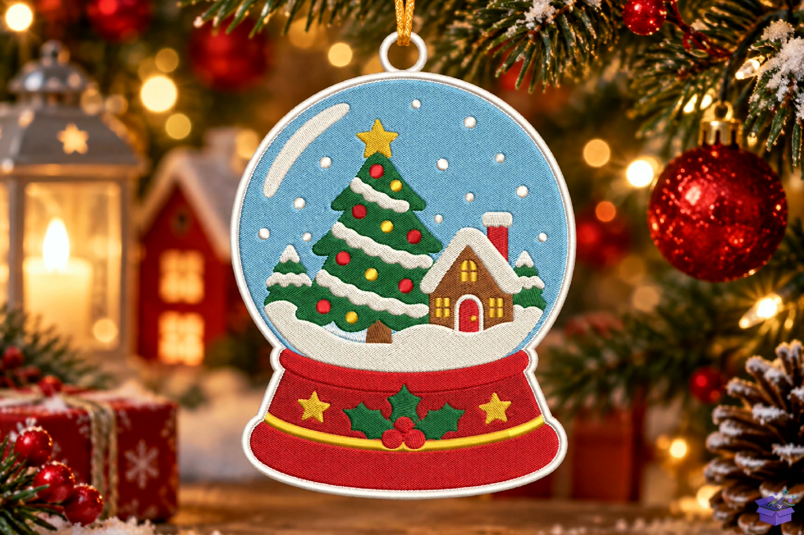 Yılbaşı Snow Globe Süs - Makine Nakış Deseni (SVG, DXF, EPS, PNG) önizleme 2