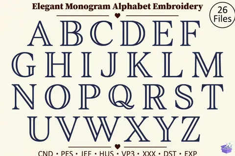 Zarif Monogram Alfabe (26 Tasarım) - Makine Nakış Deseni (PES, DST, JEF, EXP, VP3, HUS) - Nakış Desenleri İndir (DXF, SVG, PES)