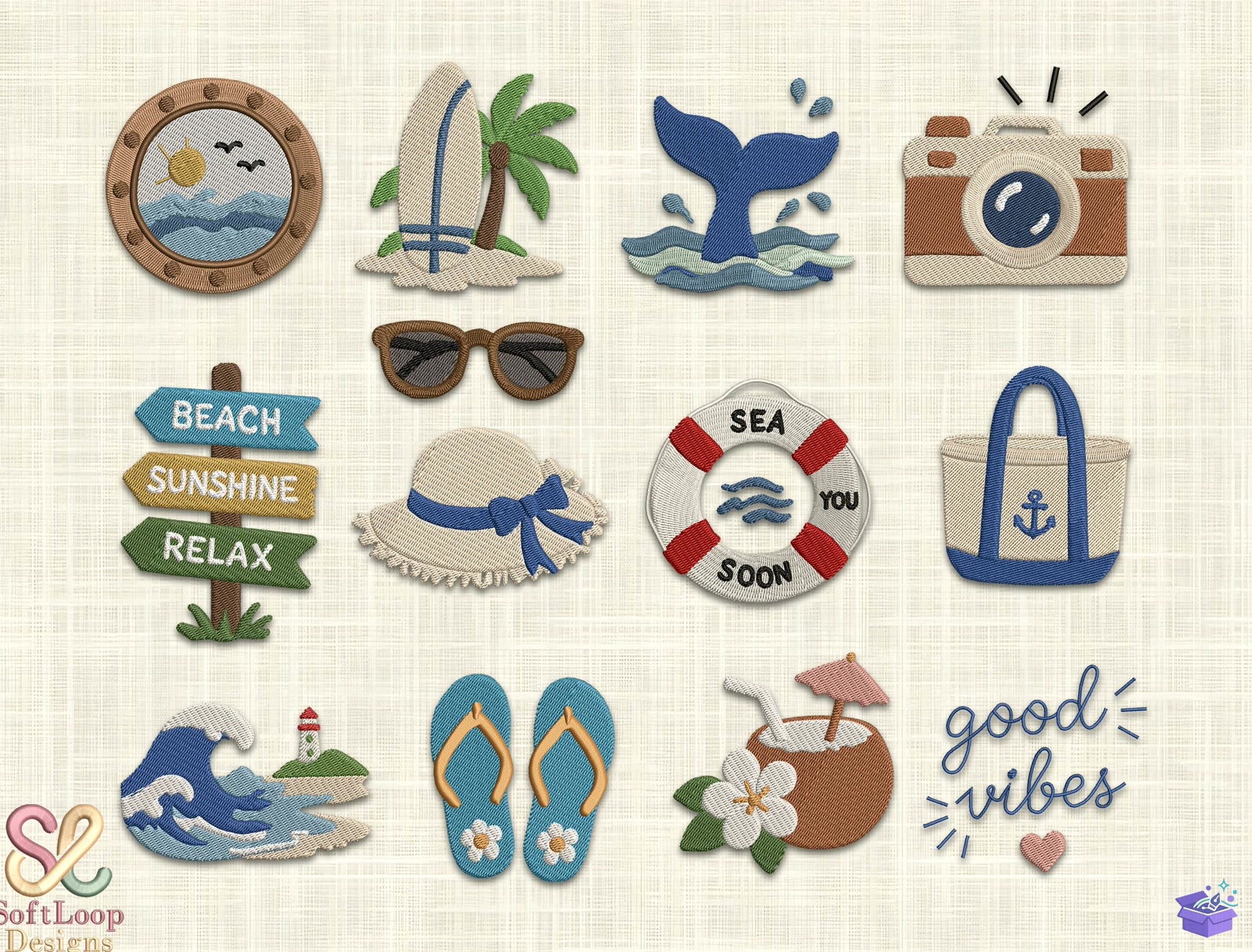 BEACH SUMMER Nakış Design - Makine Nakış Deseni (SVG, DXF, EPS, PNG) önizleme 4