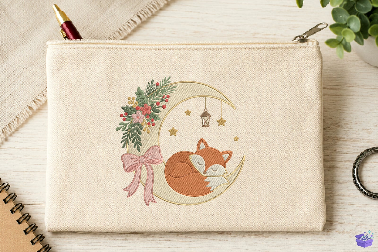 Yılbaşı Fox Moon Nakış Design - Makine Nakış Deseni (SVG, DXF, EPS, PNG) önizleme 2