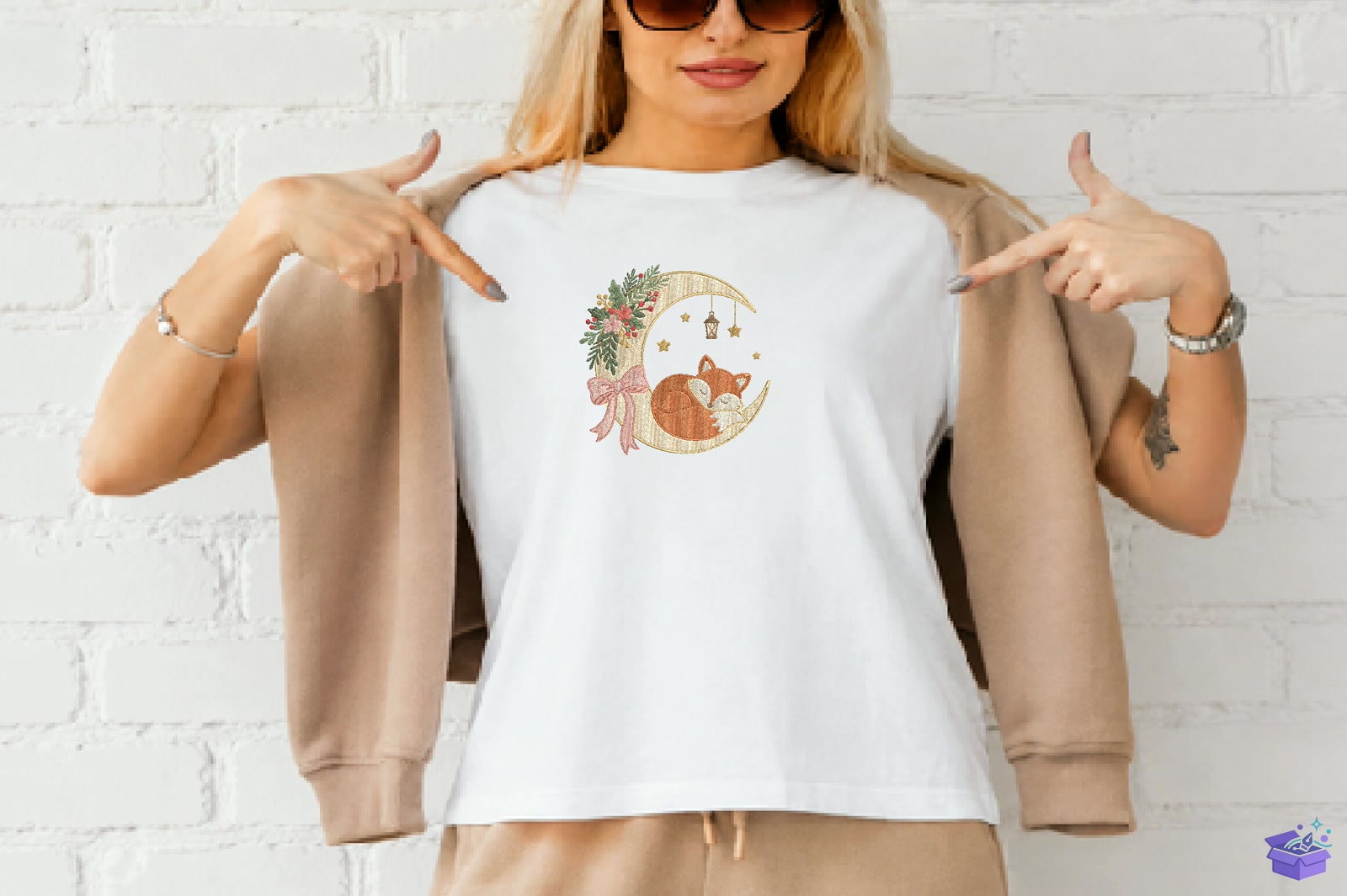 Yılbaşı Fox Moon Nakış Design - Makine Nakış Deseni (SVG, DXF, EPS, PNG) önizleme 3