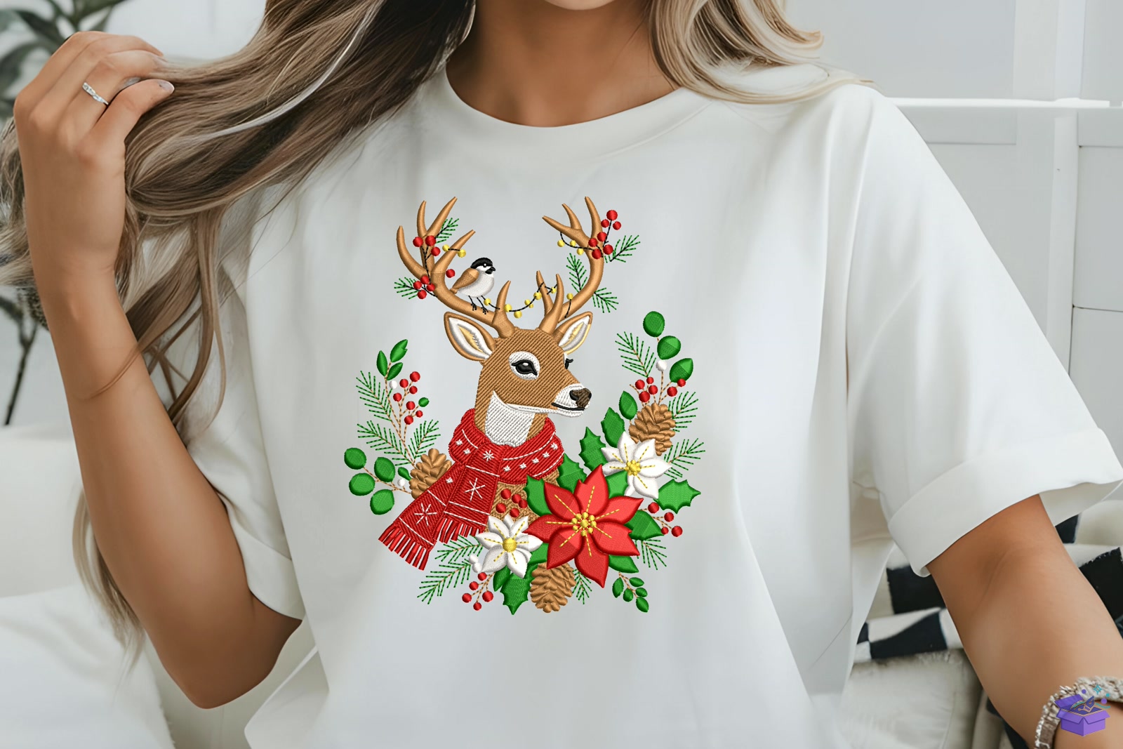 Festive Holiday Yılbaşı Ren Geyiği - Makine Nakış Deseni (SVG, DXF, EPS, PNG) önizleme 2
