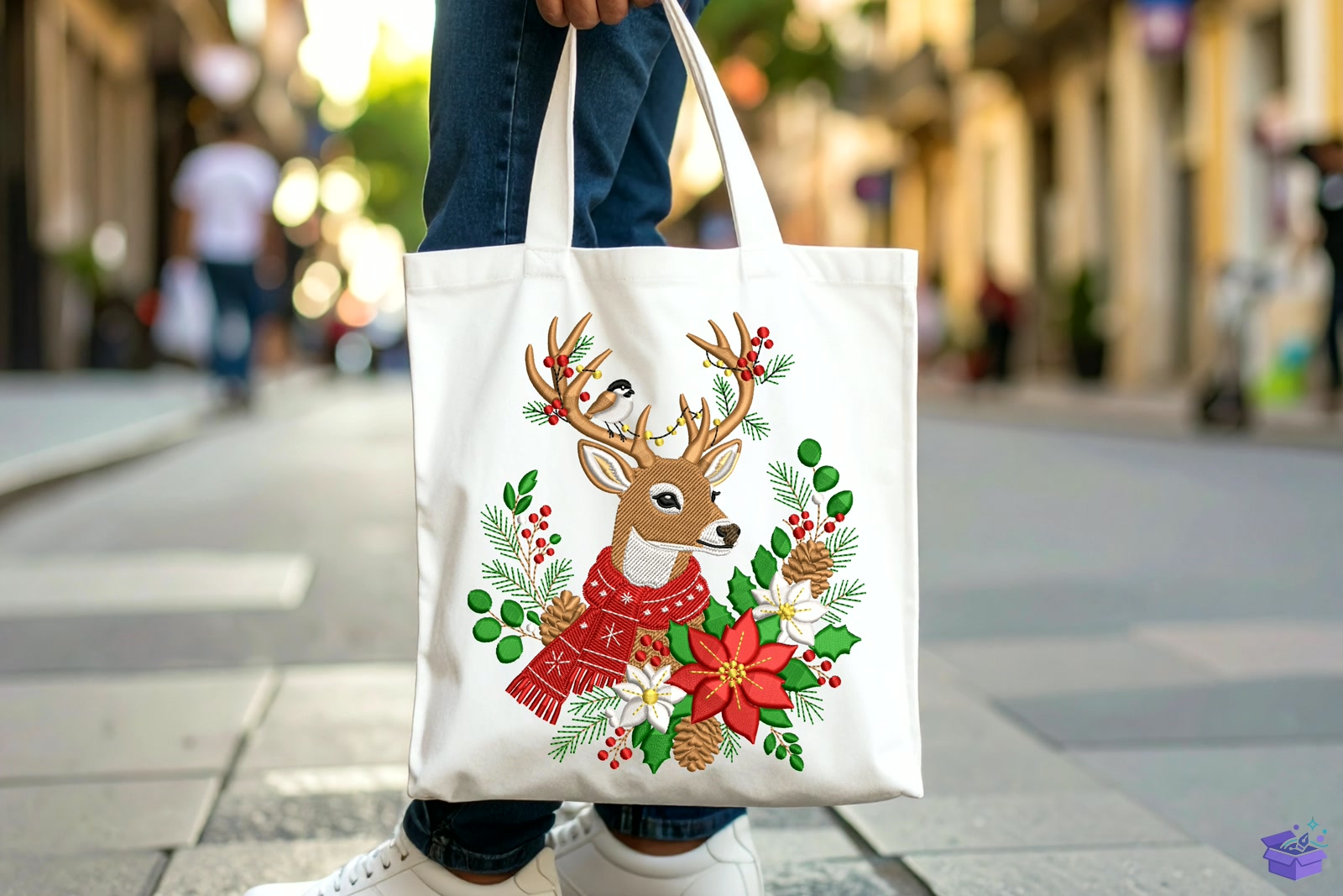 Festive Holiday Yılbaşı Ren Geyiği - Makine Nakış Deseni (SVG, DXF, EPS, PNG) önizleme 4