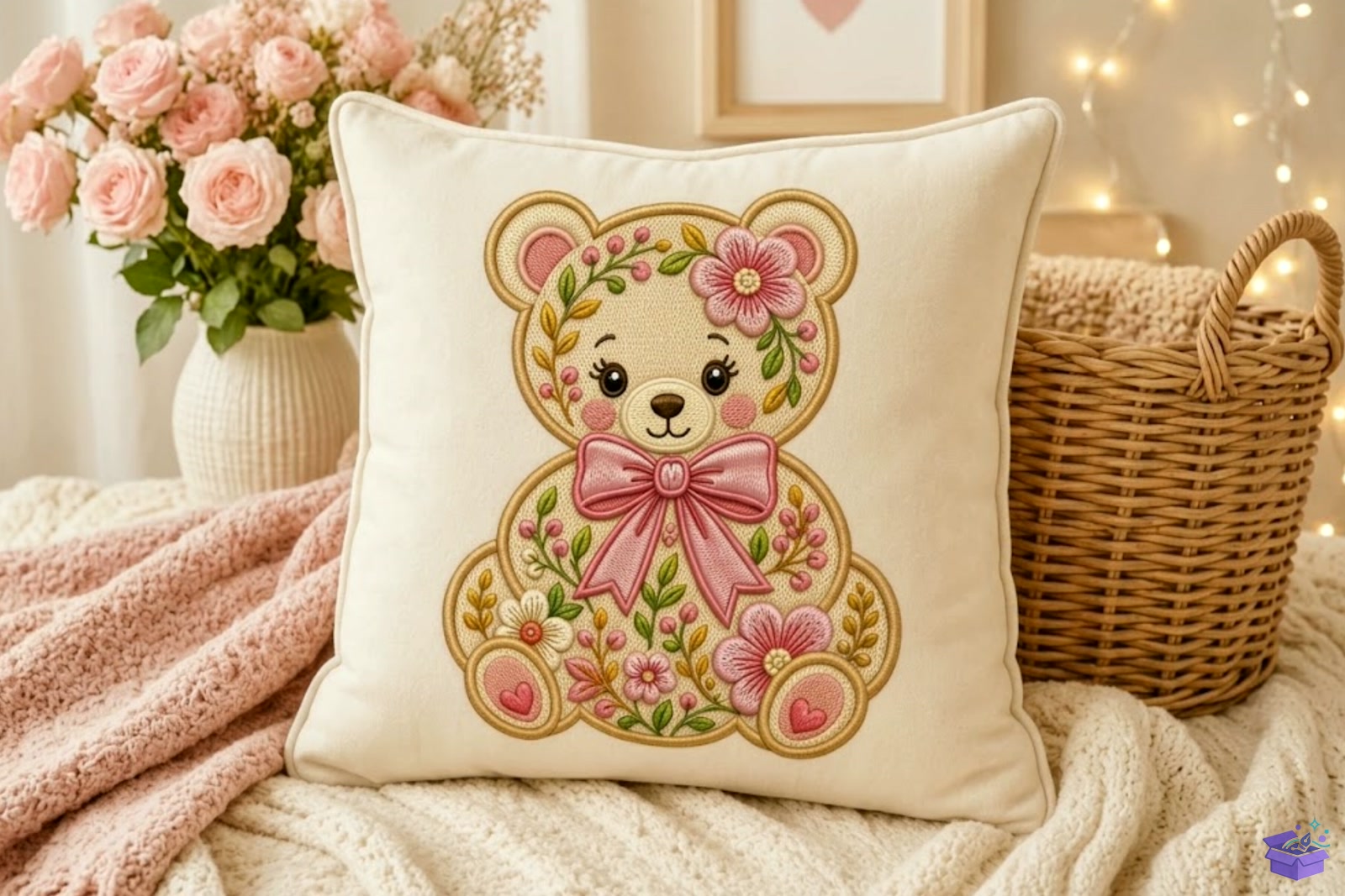 Floral Teddy Bear Nakış Design - Makine Nakış Deseni (SVG, DXF, EPS, PNG) önizleme 3