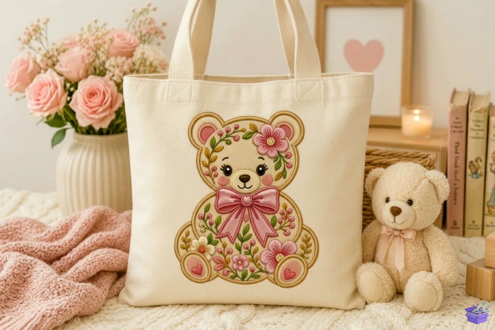 Floral Teddy Bear Nakış Design - Makine Nakış Deseni (SVG, DXF, EPS, PNG) önizleme 4