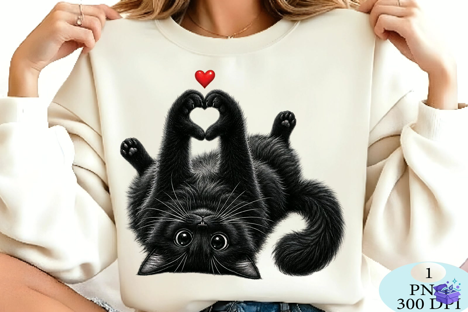 Cute Black Kedi Kalp Temalı Paws Love PNG - Lazer Kesim ve Çizim Dosyası (SVG, DXF, EPS, PNG) - detaylı önizleme 2