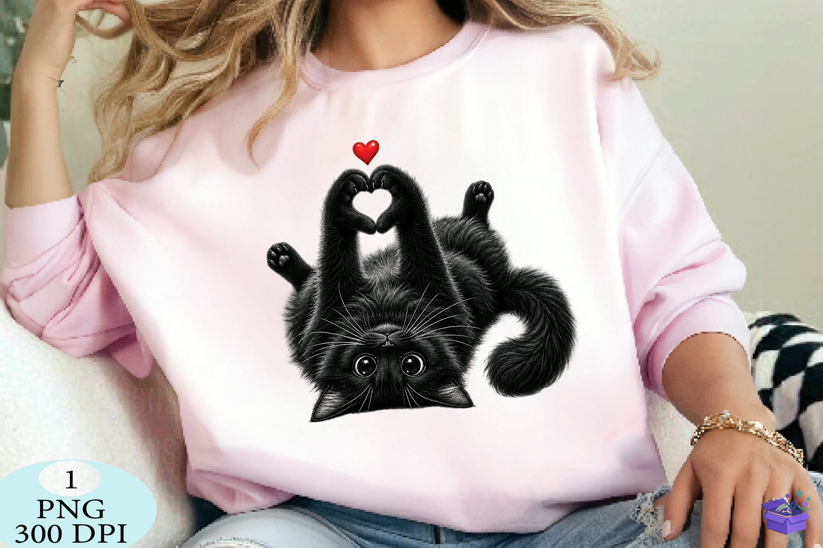 Cute Black Kedi Kalp Temalı Paws Love PNG - Lazer Kesim ve Çizim Dosyası (SVG, DXF, EPS, PNG) - detaylı önizleme 3