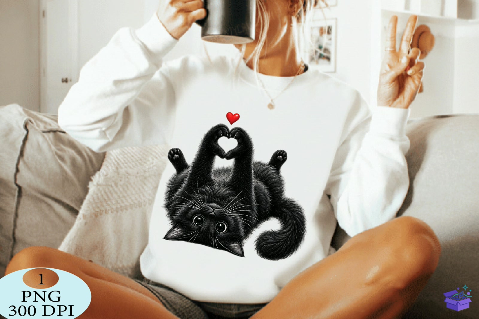 Cute Black Kedi Kalp Temalı Paws Love PNG - Lazer Kesim ve Çizim Dosyası (SVG, DXF, EPS, PNG) - detaylı önizleme 4