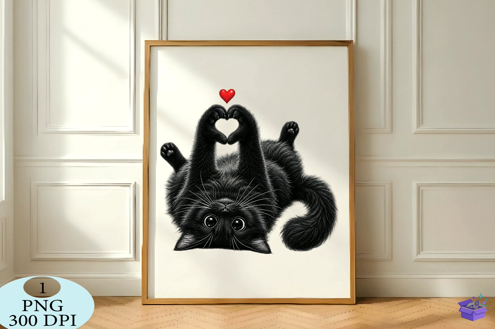 Cute Black Kedi Kalp Temalı Paws Love PNG - Lazer Kesim ve Çizim Dosyası (SVG, DXF, EPS, PNG) - detaylı önizleme 5