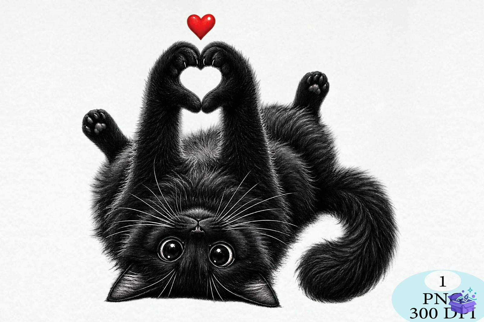 Cute Black Kedi Kalp Temalı Paws Love PNG - Lazer Kesim ve Çizim Dosyası (SVG, DXF, EPS, PNG) - detaylı önizleme 6