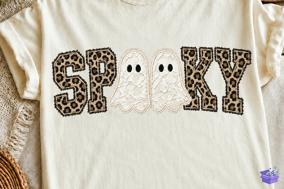 Leopard Lace Spooky Ghost PNG Haloween - Makine Nakış Deseni (SVG, DXF, EPS, PNG) - detaylı önizleme 2