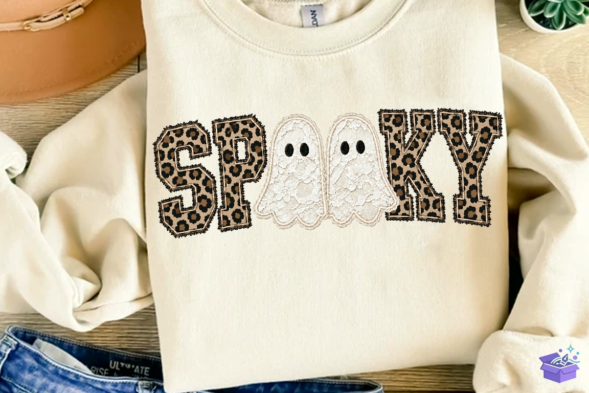 Leopard Lace Spooky Ghost PNG Haloween - Makine Nakış Deseni (SVG, DXF, EPS, PNG) - detaylı önizleme 4