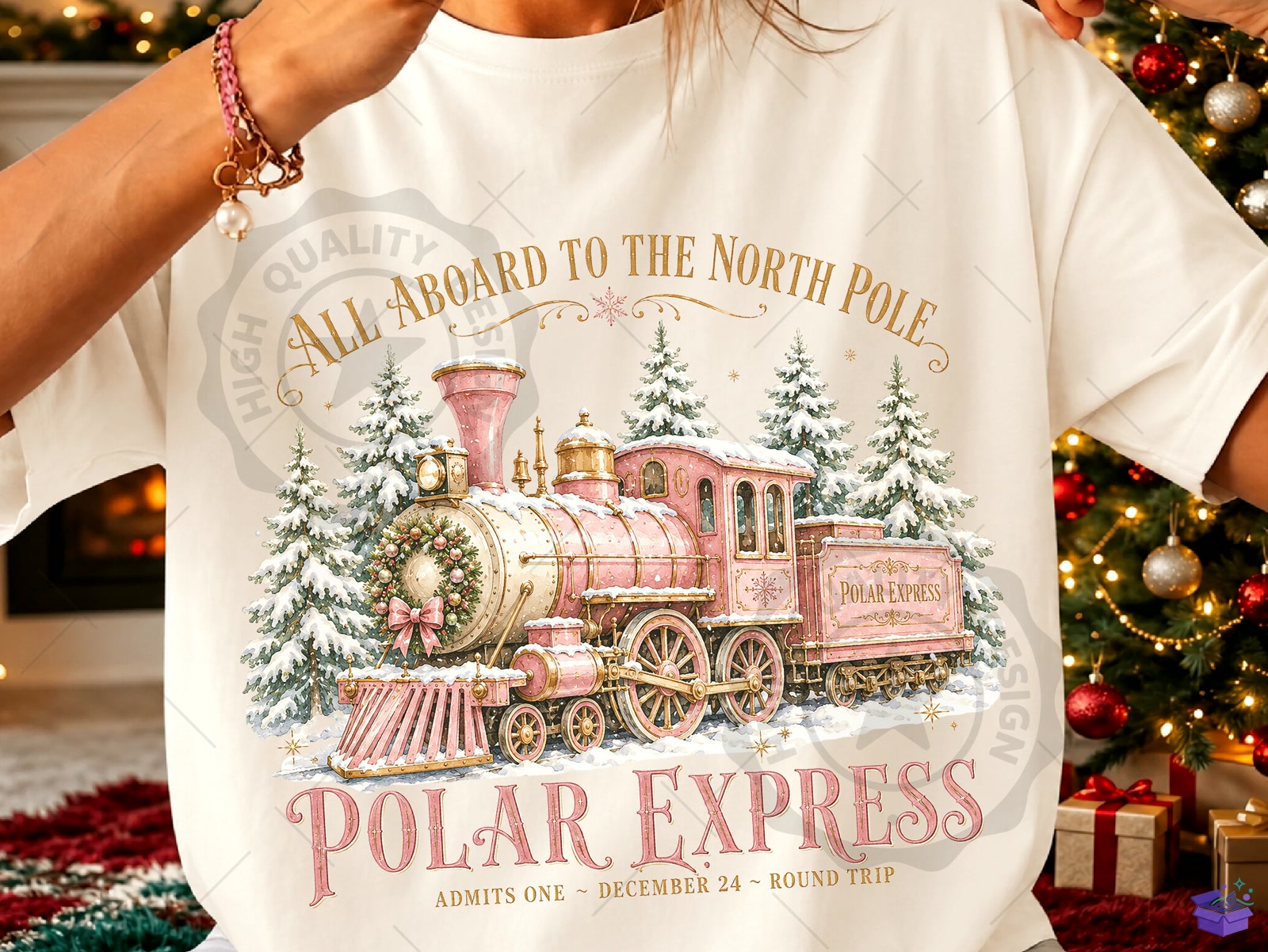 Pink Polar Express Yılbaşı Train PNG - DTF & Süblimasyon Baskı Tasarımı (SVG, DXF, EPS, PNG) - detaylı önizleme 2