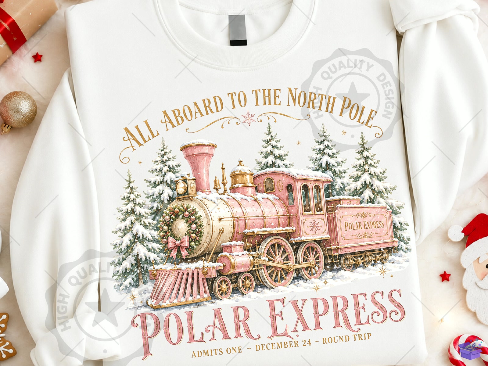 Pink Polar Express Yılbaşı Train PNG - DTF & Süblimasyon Baskı Tasarımı (SVG, DXF, EPS, PNG) - detaylı önizleme 3