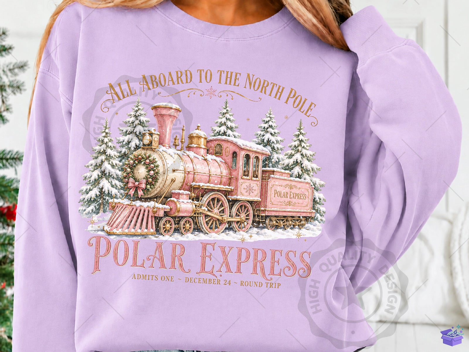 Pink Polar Express Yılbaşı Train PNG - DTF & Süblimasyon Baskı Tasarımı (SVG, DXF, EPS, PNG) - detaylı önizleme 4