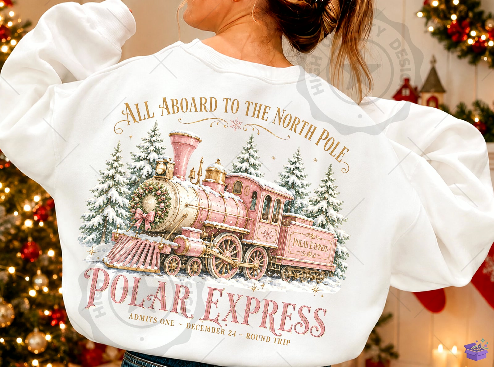 Pink Polar Express Yılbaşı Train PNG - DTF & Süblimasyon Baskı Tasarımı (SVG, DXF, EPS, PNG) - detaylı önizleme 5
