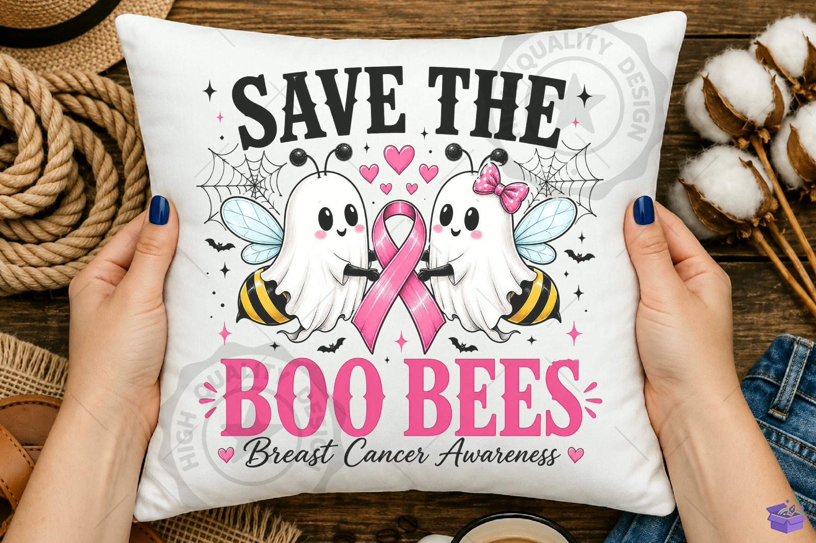 Save The Boo Bees Breast Cancer Awarenes - DTF & Süblimasyon Baskı Tasarımı (SVG, DXF, EPS, PNG) - detaylı önizleme 5