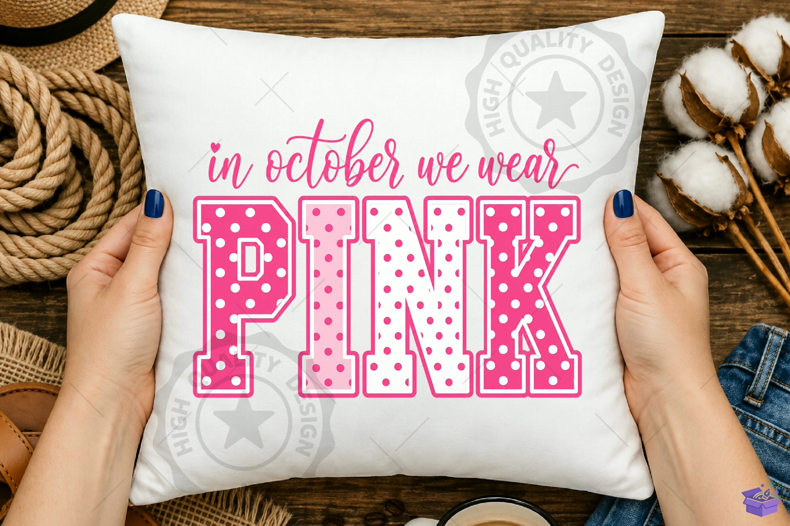 In October We Wear Pink Breast Cancer PN - DTF & Süblimasyon Baskı Tasarımı (SVG, DXF, EPS, PNG) - detaylı önizleme 5