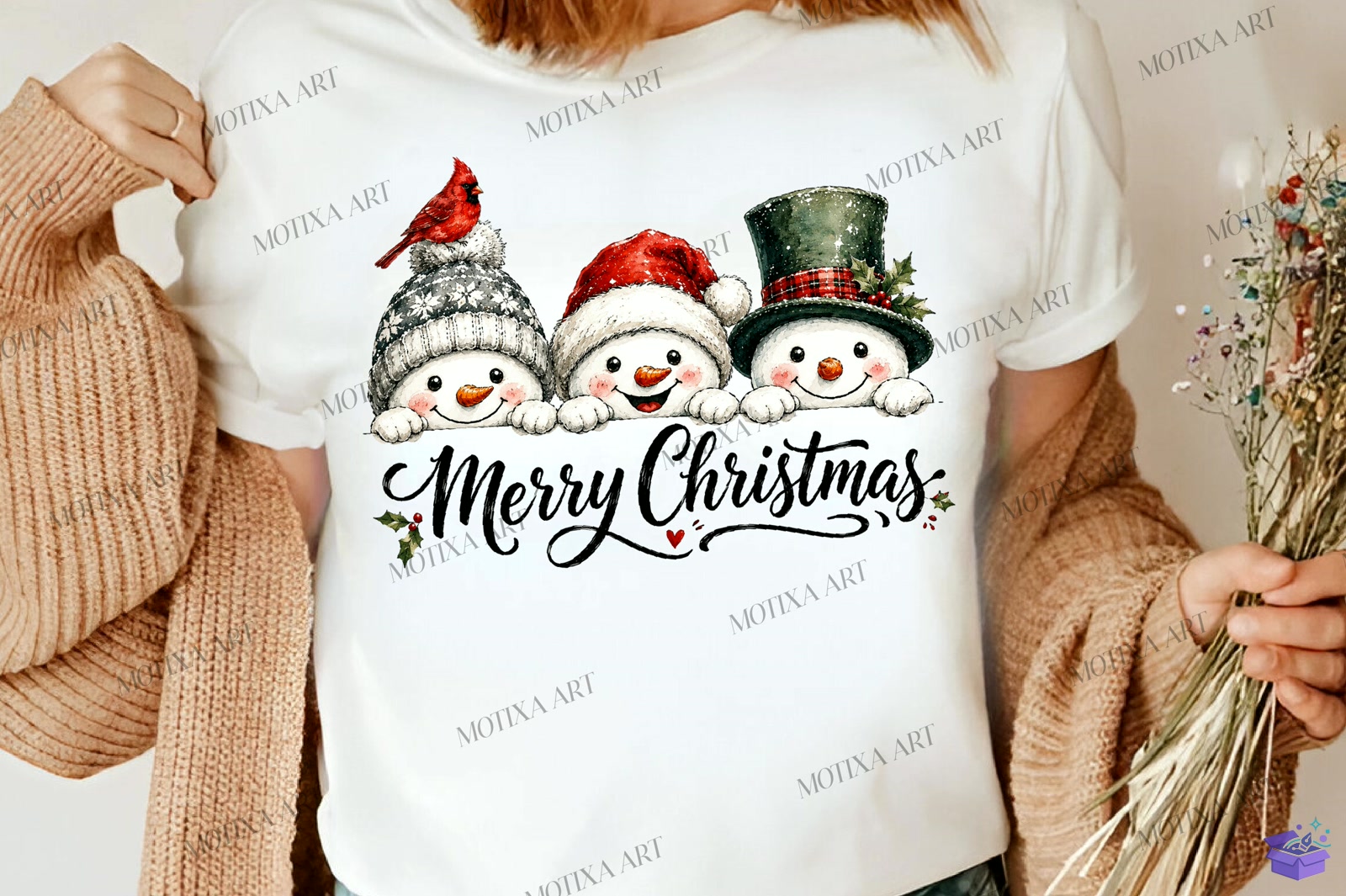 Merry Yılbaşı Snowman PNG - DTF & Süblimasyon Baskı Tasarımı (SVG, DXF, EPS, PNG) - detaylı önizleme 3