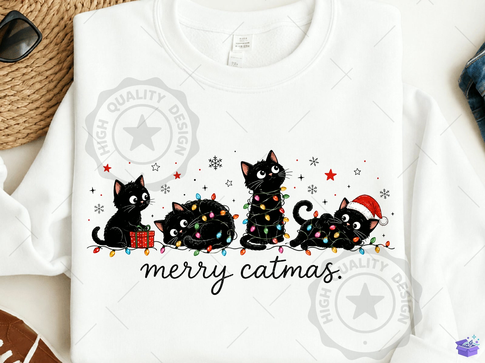 Merry Catmas PNG Funny Yılbaşı Kedi - DTF & Süblimasyon Baskı Tasarımı (SVG, DXF, EPS, PNG) - detaylı önizleme 4