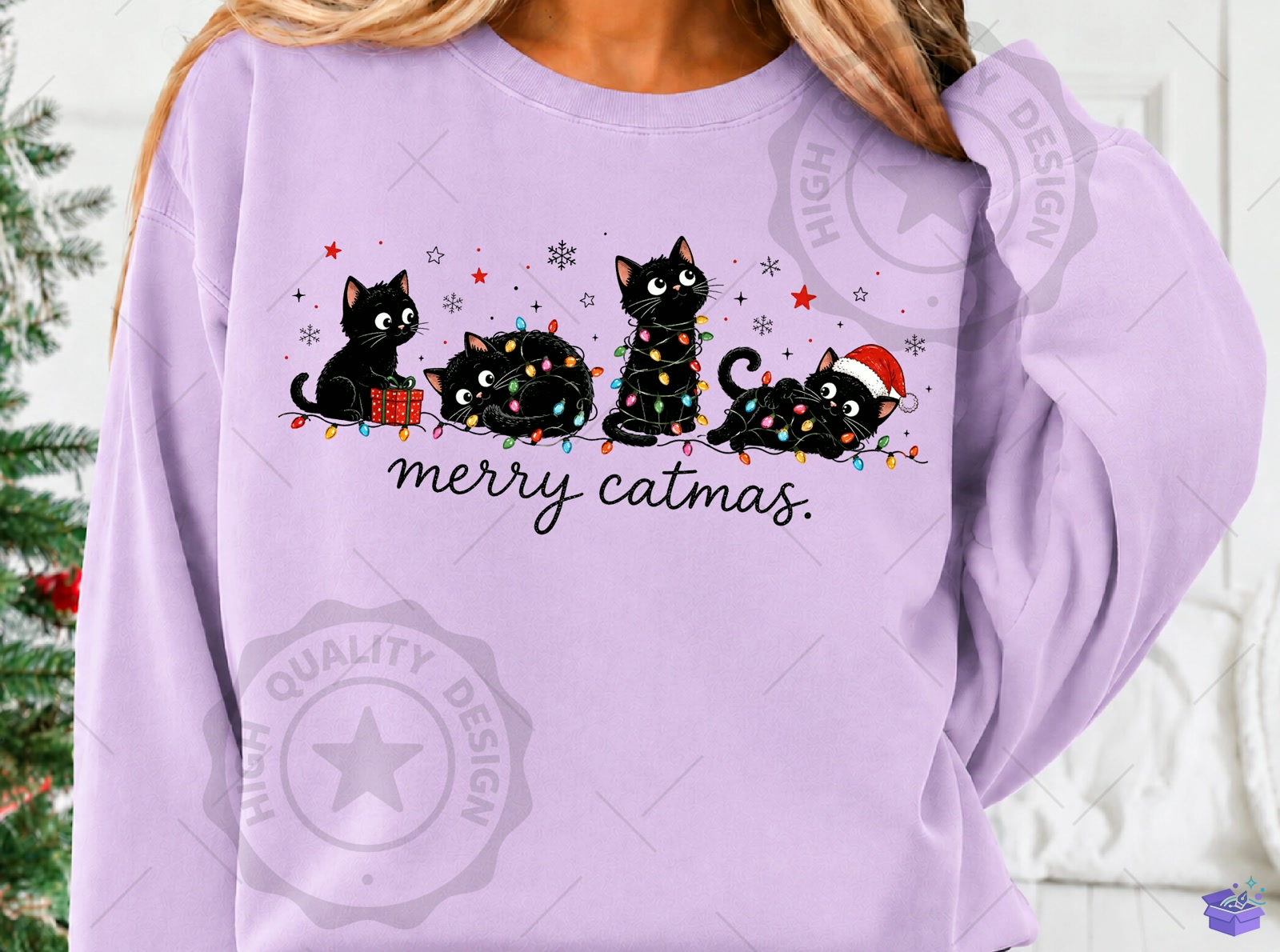 Merry Catmas PNG Funny Yılbaşı Kedi - DTF & Süblimasyon Baskı Tasarımı (SVG, DXF, EPS, PNG) - detaylı önizleme 5