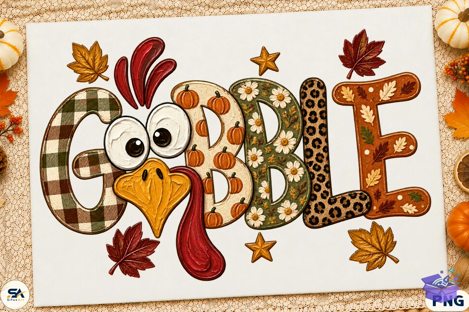 Preppy Gobble Turkey Thanksgiving PNG - DTF & Süblimasyon Baskı Tasarımı (SVG, DXF, EPS, PNG) - DTF Baskı Tasarımları İndir (DXF, SVG, EPS)