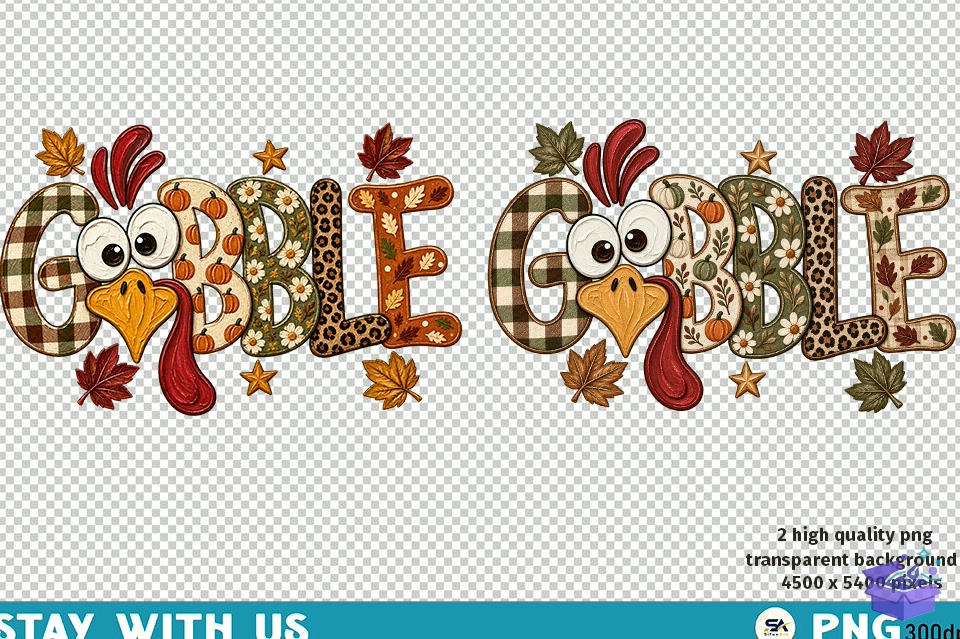 Preppy Gobble Turkey Thanksgiving PNG - DTF & Süblimasyon Baskı Tasarımı (SVG, DXF, EPS, PNG) - detaylı önizleme 5