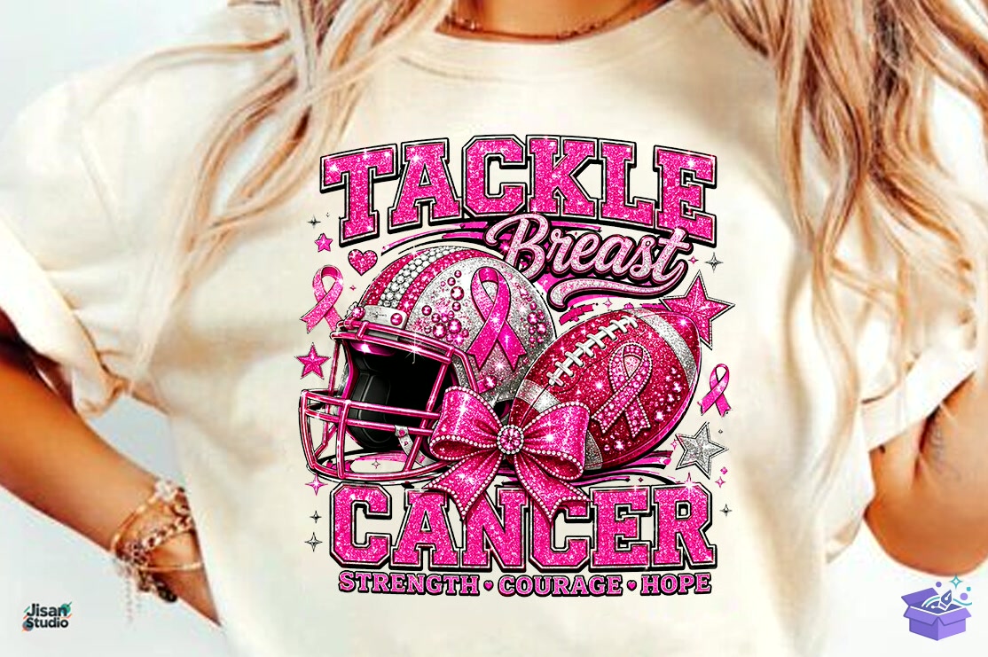 Tackle Breast Cancer Football PNG Shirt - DTF & Süblimasyon Baskı Tasarımı (SVG, DXF, EPS, PNG) - detaylı önizleme 2