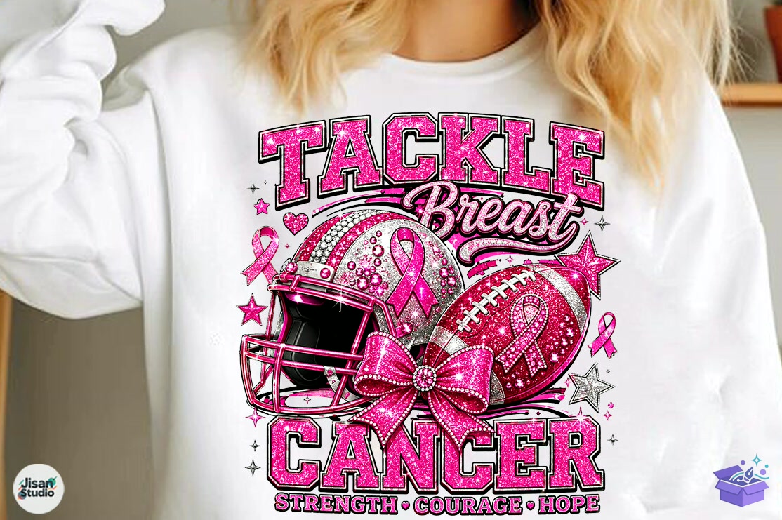 Tackle Breast Cancer Football PNG Shirt - DTF & Süblimasyon Baskı Tasarımı (SVG, DXF, EPS, PNG) - detaylı önizleme 3