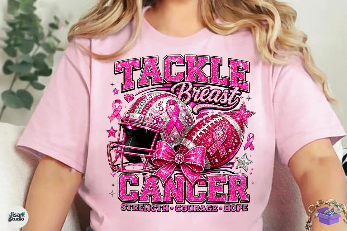 Tackle Breast Cancer Football PNG Shirt - DTF & Süblimasyon Baskı Tasarımı (SVG, DXF, EPS, PNG) - detaylı önizleme 4