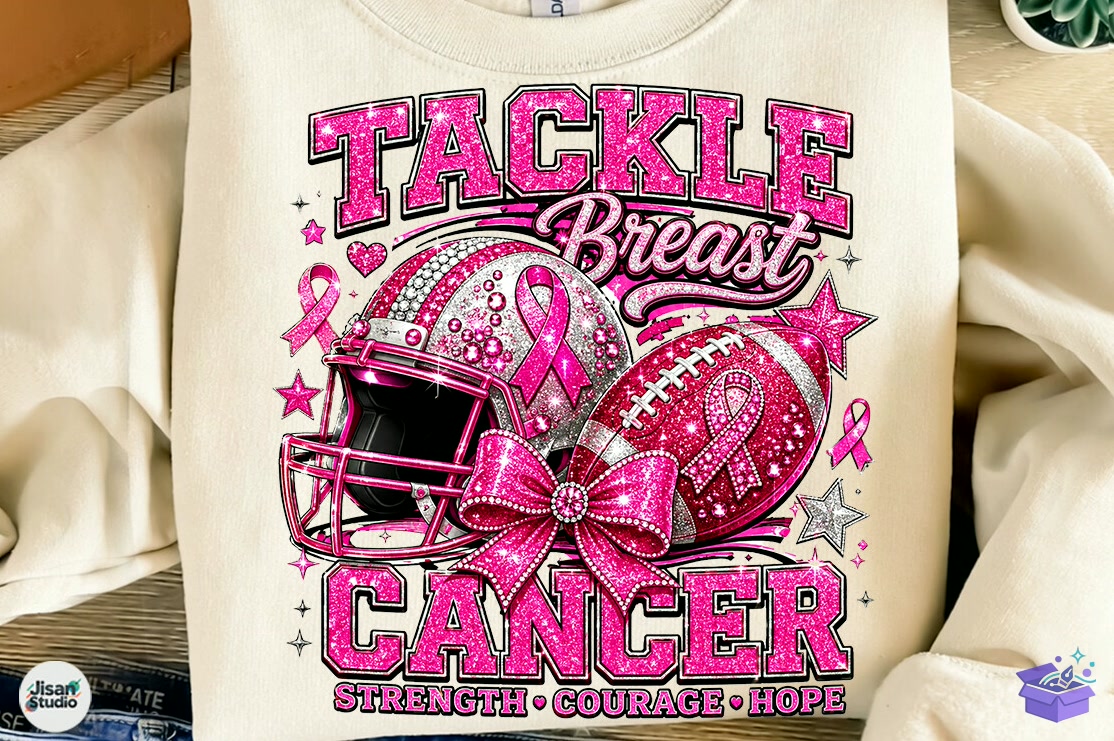Tackle Breast Cancer Football PNG Shirt - DTF & Süblimasyon Baskı Tasarımı (SVG, DXF, EPS, PNG) - detaylı önizleme 5