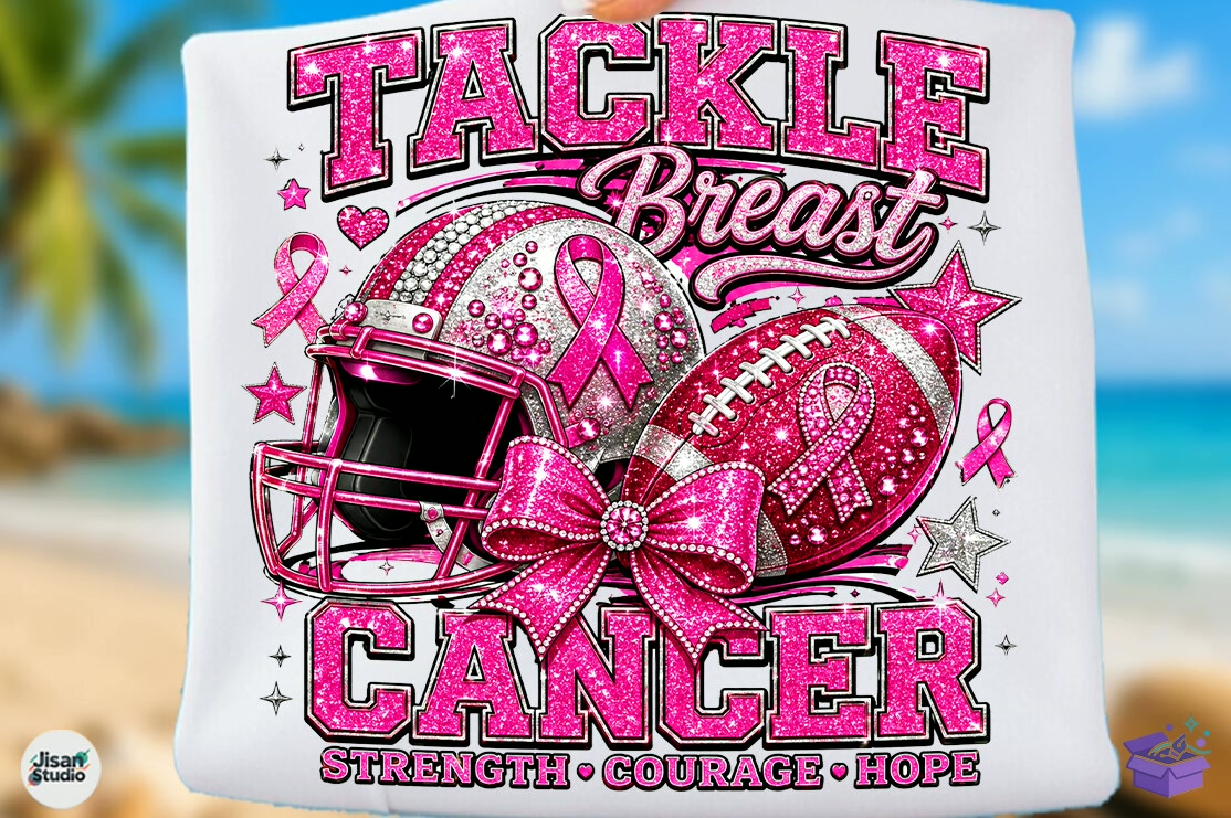 Tackle Breast Cancer Football PNG Shirt - DTF & Süblimasyon Baskı Tasarımı (SVG, DXF, EPS, PNG) - detaylı önizleme 6
